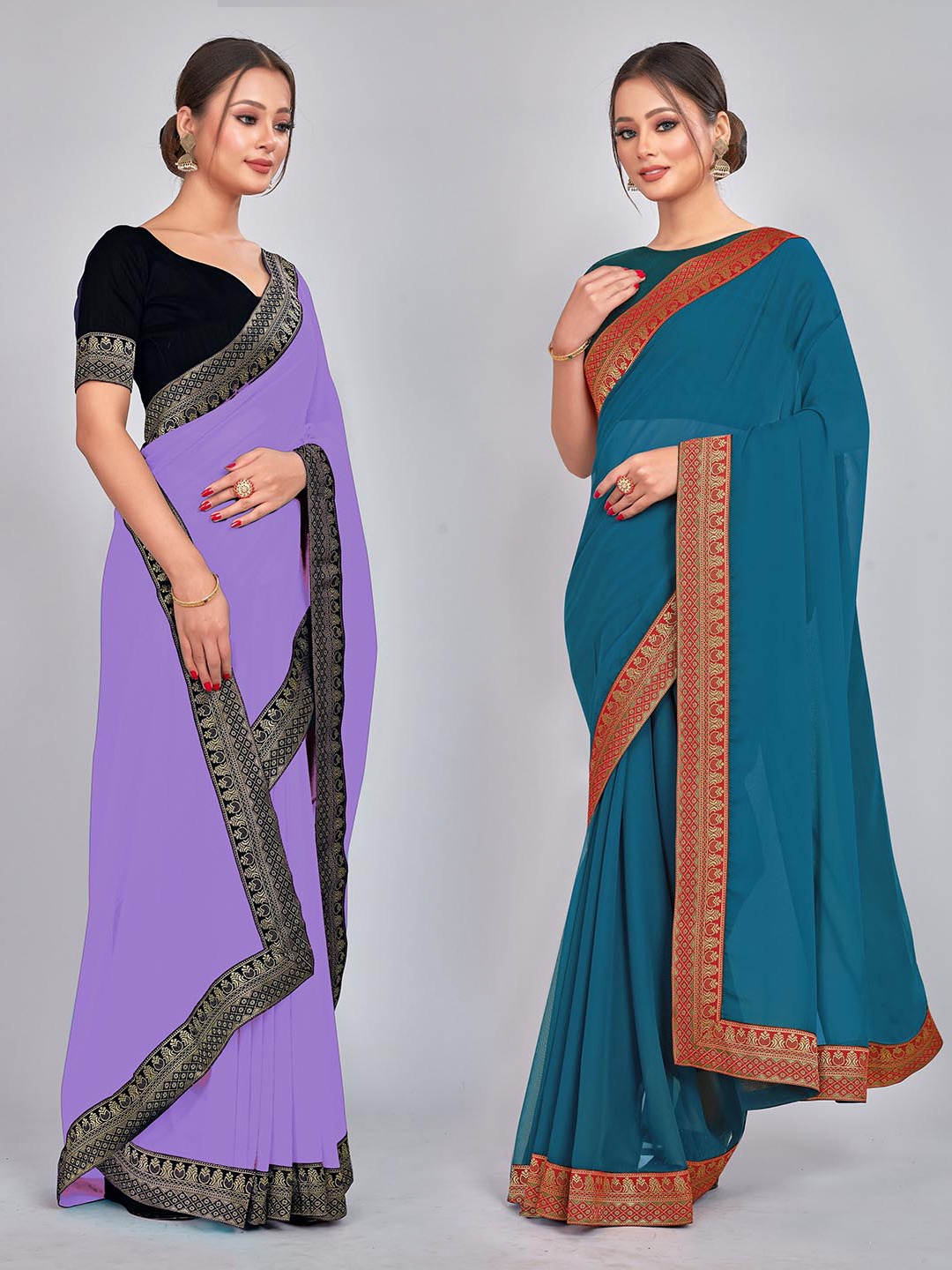 

CastilloFab Selection Of 2 Pure Georgette Sarees, Teal