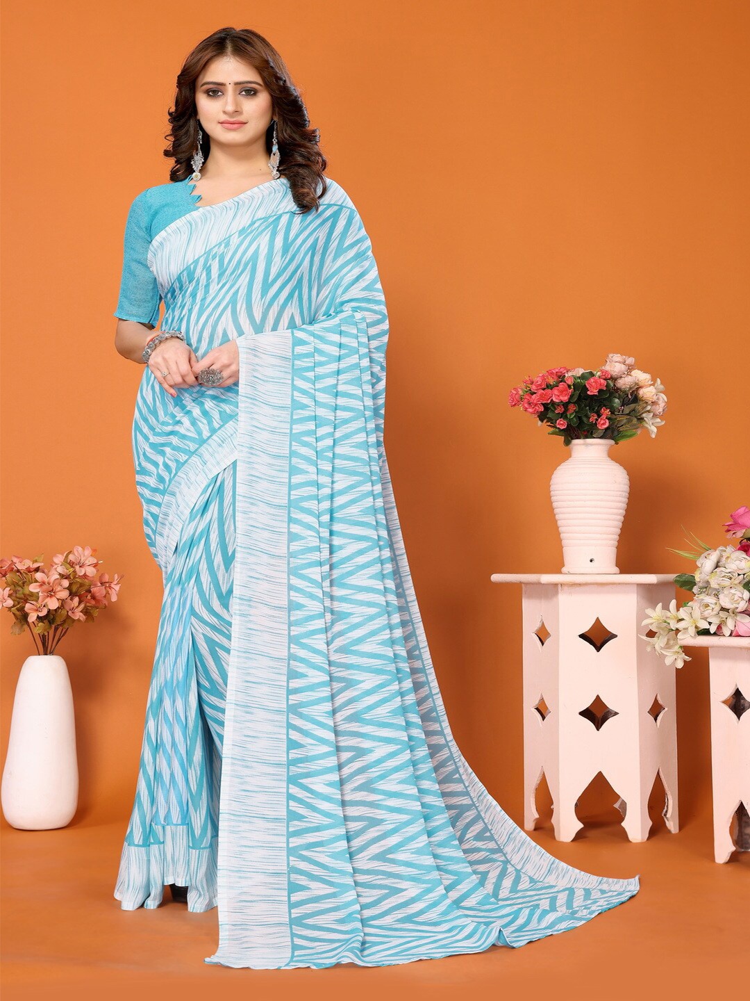 

Bought First Geometric Printed Saree, Blue