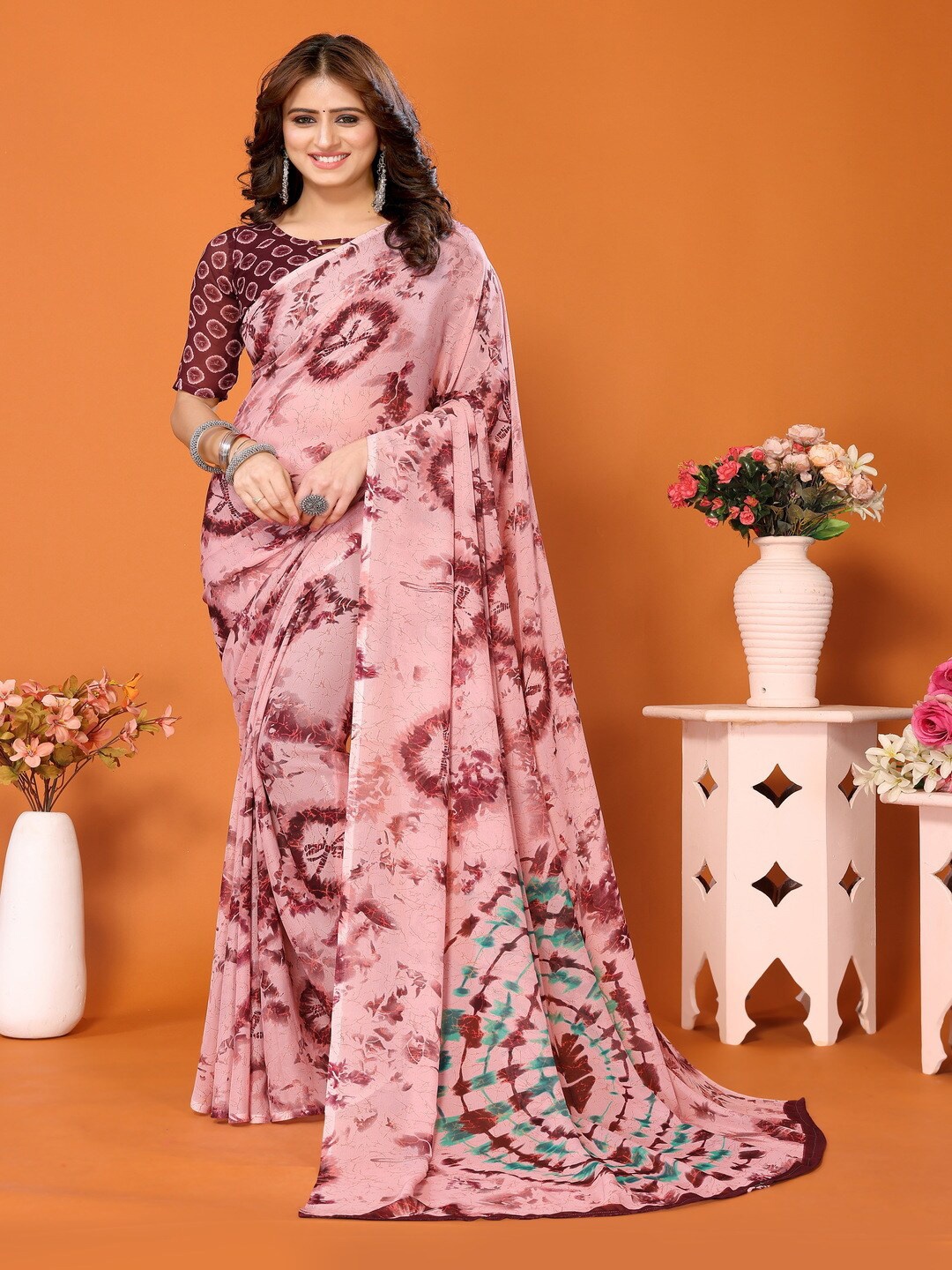 

Bought First Tie and Dye Print Saree, Pink