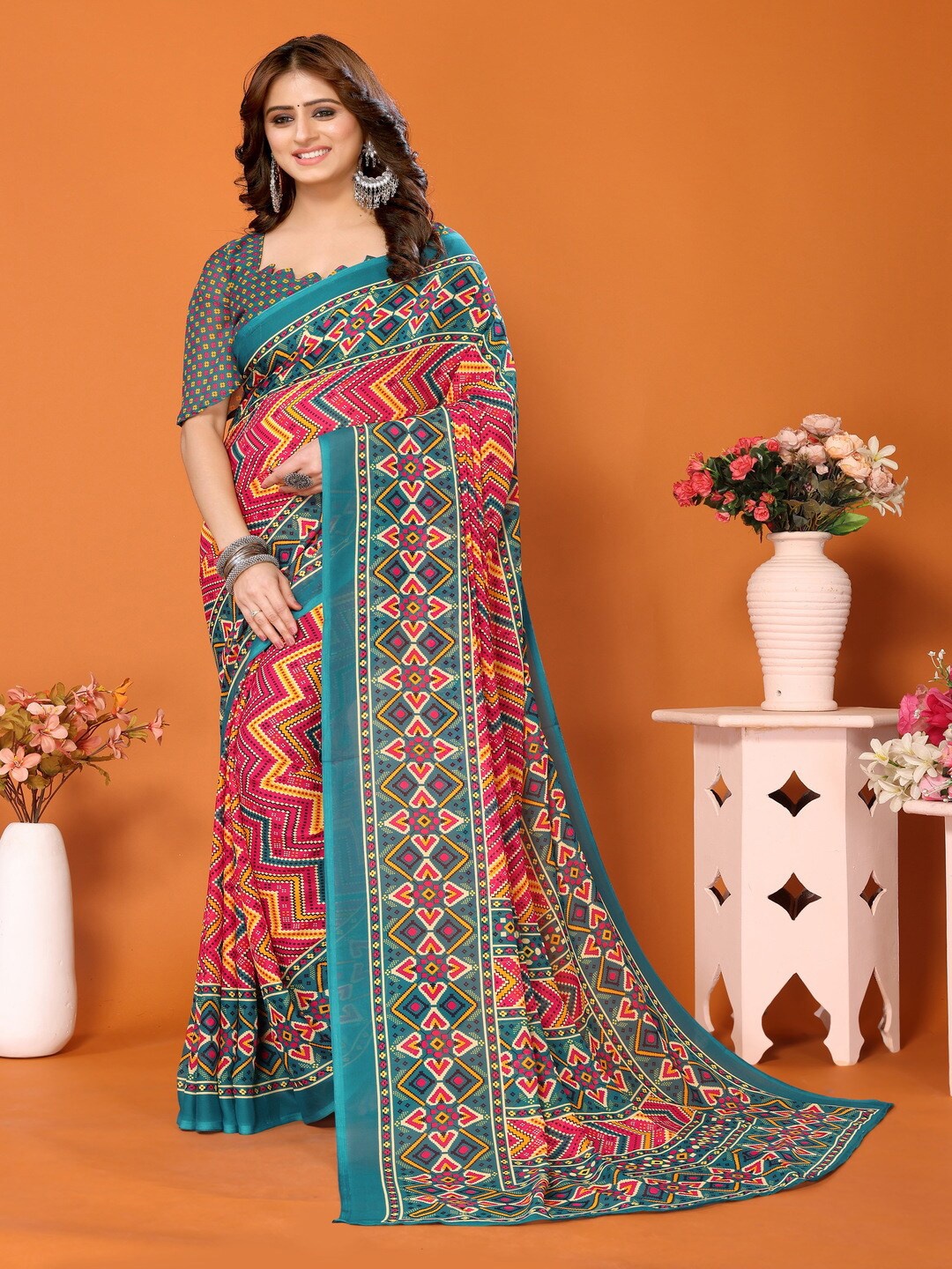 

Bought First Geometric Printed Saree, Blue