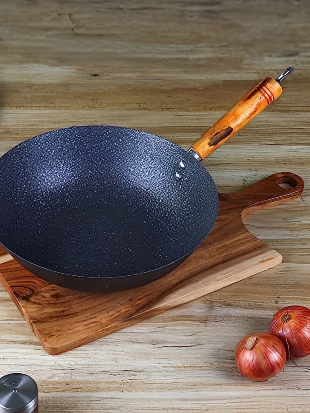 

Femora Black Carbon Steel Dishwasher and Microwave Safe Kadhai or Wok