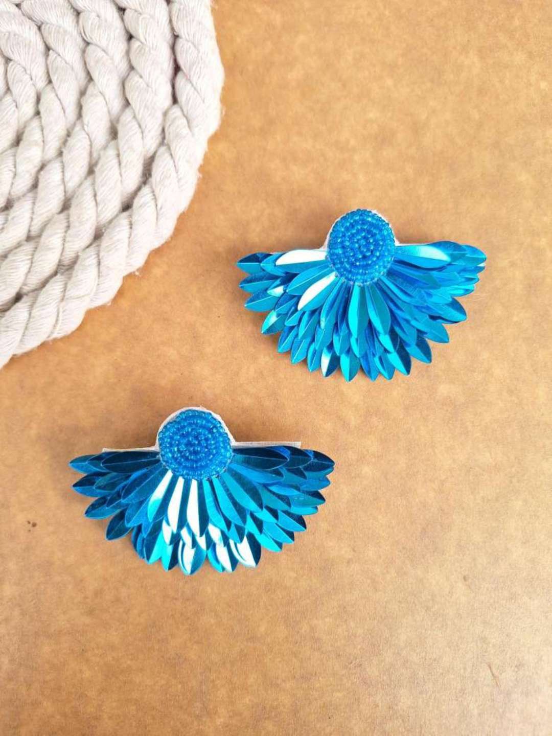 

Crunchy Fashion Beaded Floral Studs Earrings, Navy blue
