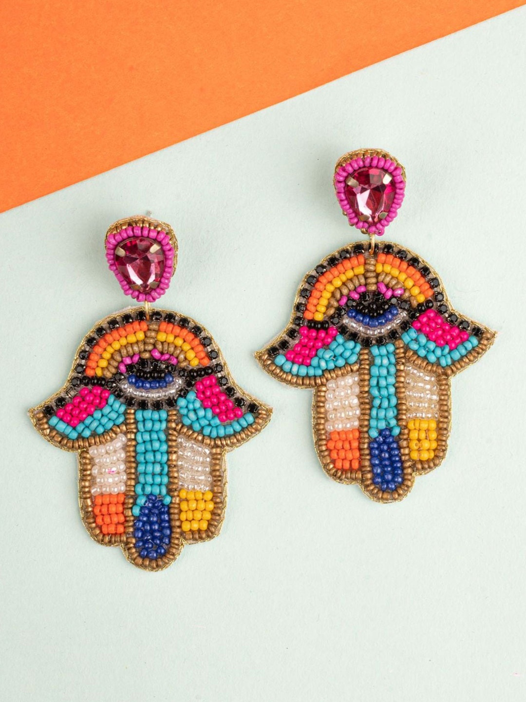 

Crunchy Fashion Beaded Contemporary Drop Earrings, Pink