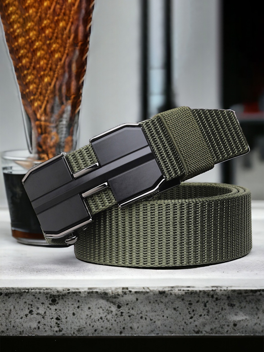 

Kastner Men Textured Canvas Belt, Green
