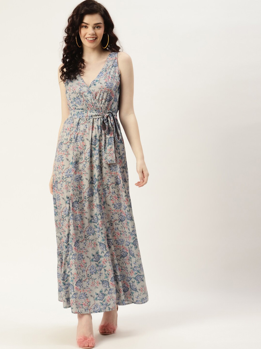 

SIRIKIT Floral Printed Crepe Fit & Flare Maxi Dress, Grey