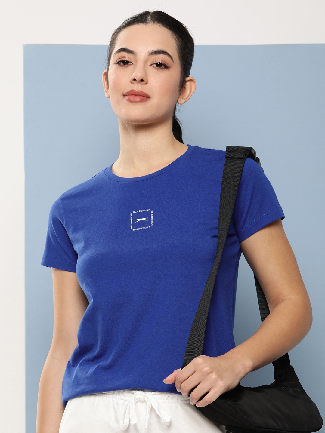 

Slazenger Women Brand Logo Printed Pure Cotton T-shirt, Blue