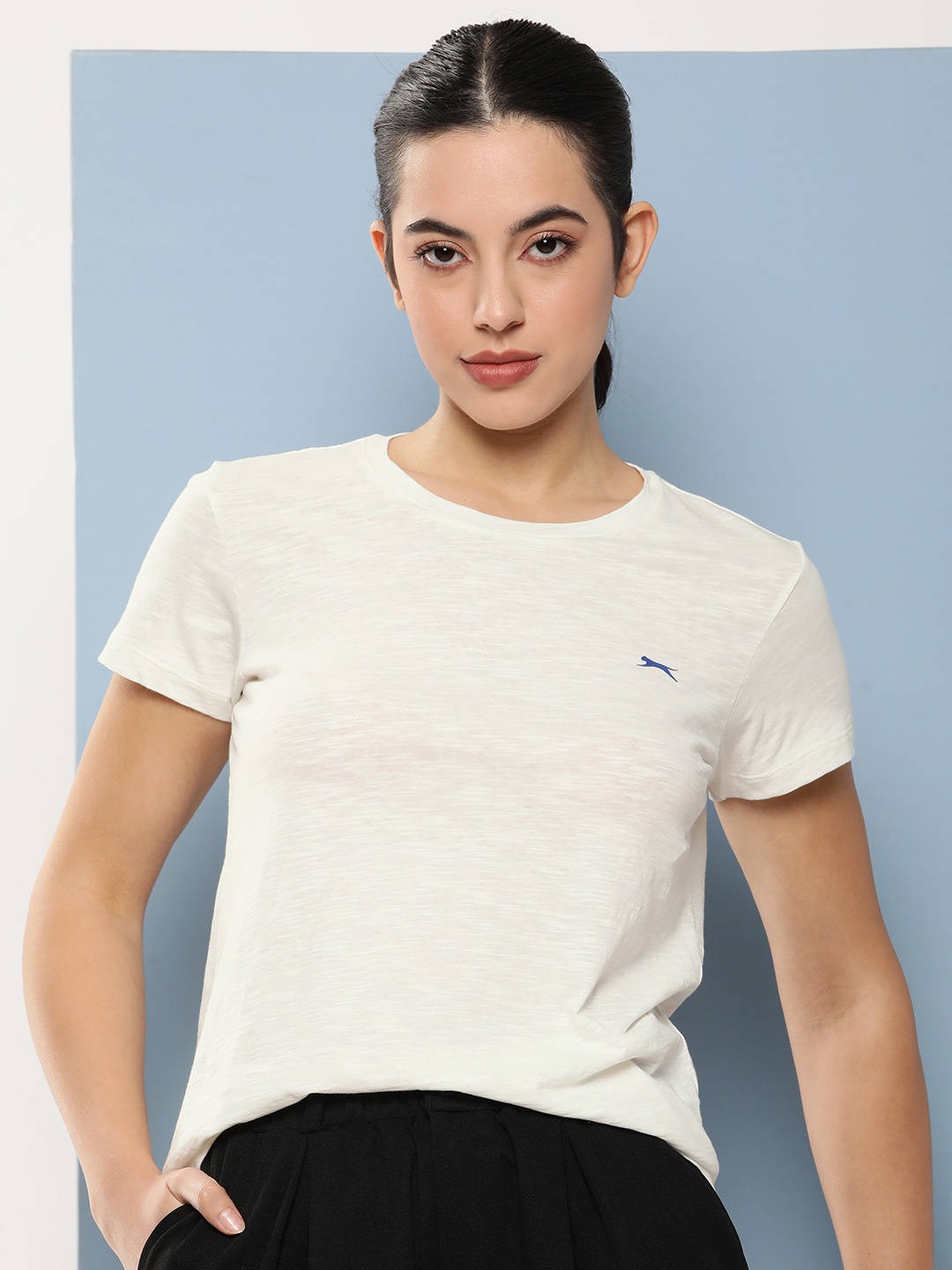 

Slazenger Women Brand Logo Printed Pure Cotton T-shirt, Off white