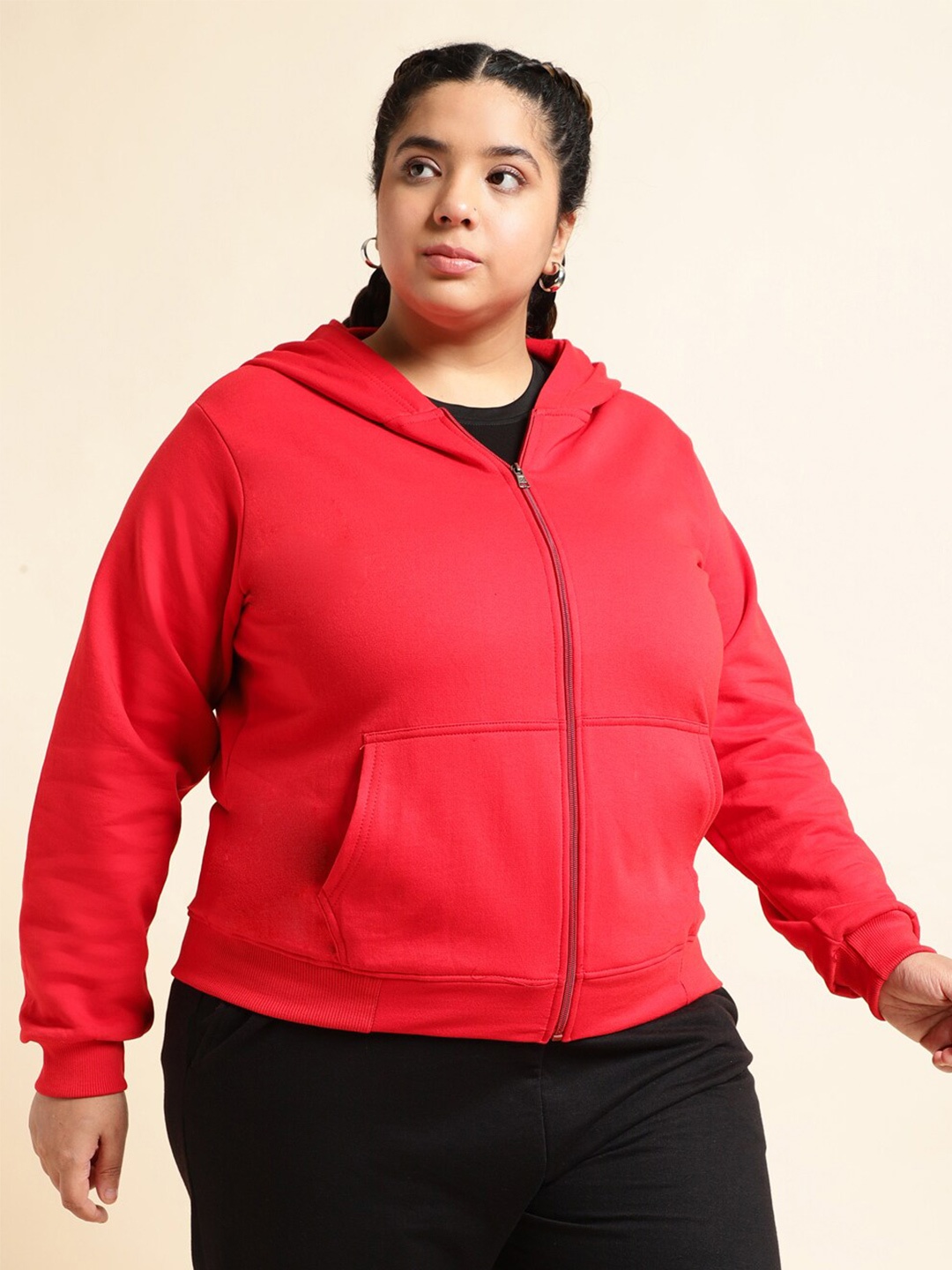 

UnaOne Plus Size Front-Open Hooded Sweatshirt, Red