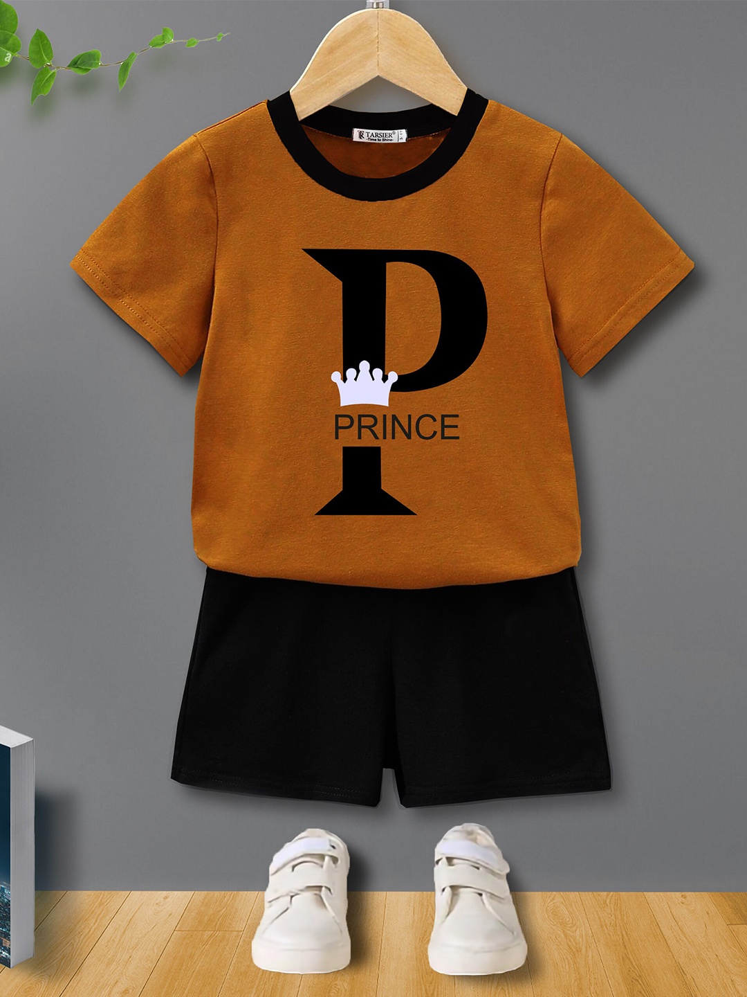 

BAESD Kids Typography Printed Pure Cotton T-shirt with Shorts, Brown