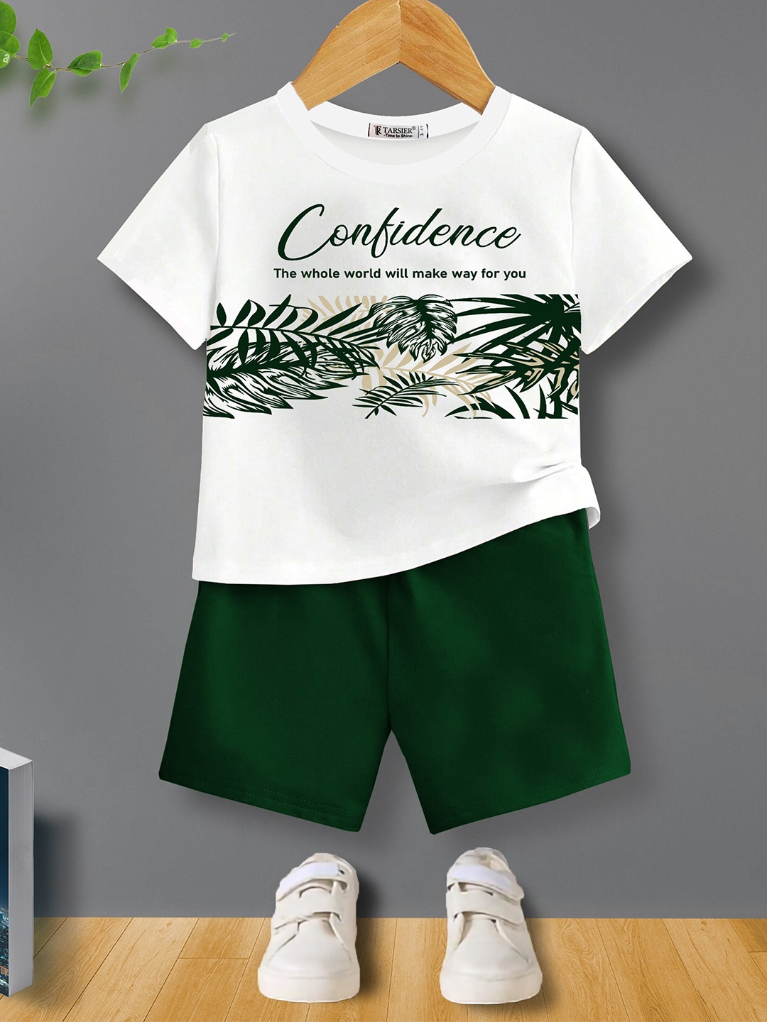 

BAESD Kids Printed Pure Cotton T-shirt with Shorts, White