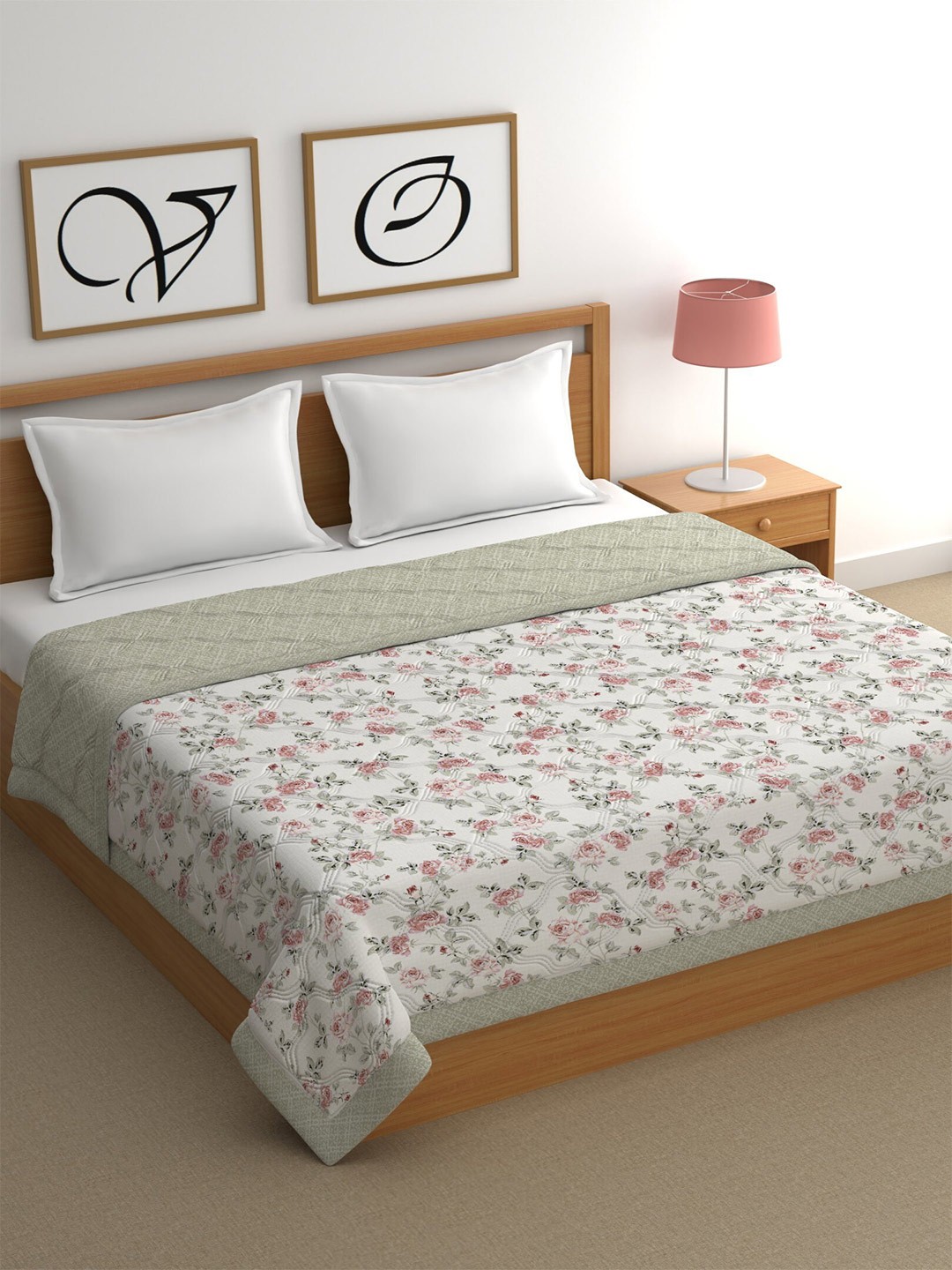 

CHHAVI INDIA White & Pink Floral Cotton Heavy Winter 210 GSM Double Bed Comforter