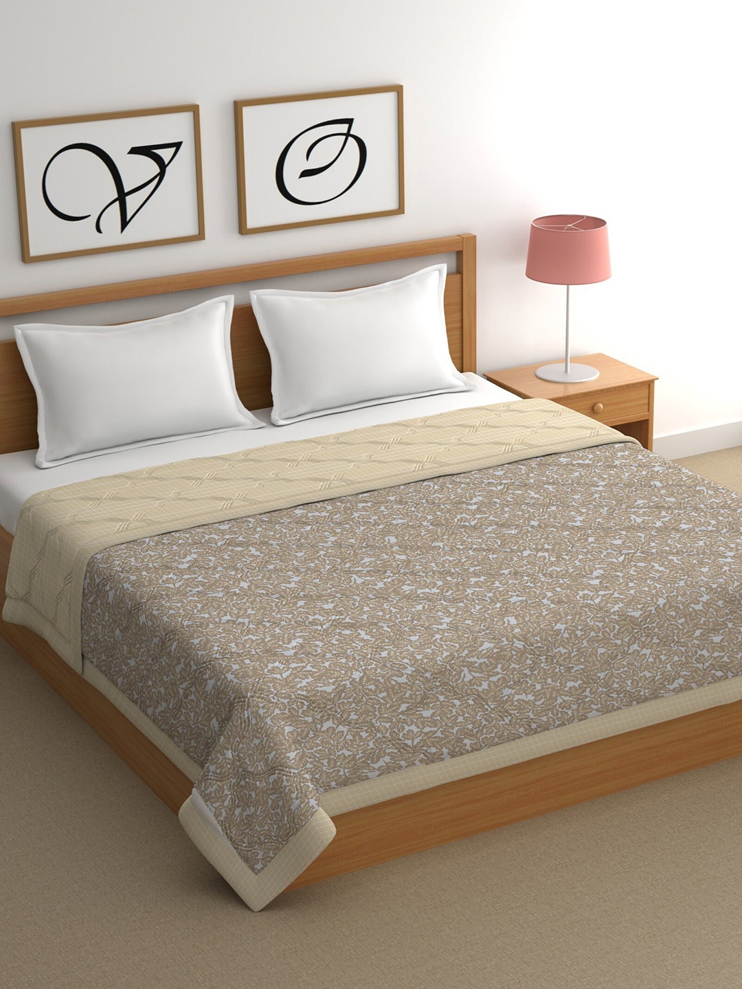 

CHHAVI INDIA Brown & Grey Floral Cotton Heavy Winter 210 GSM Double Bed Comforter