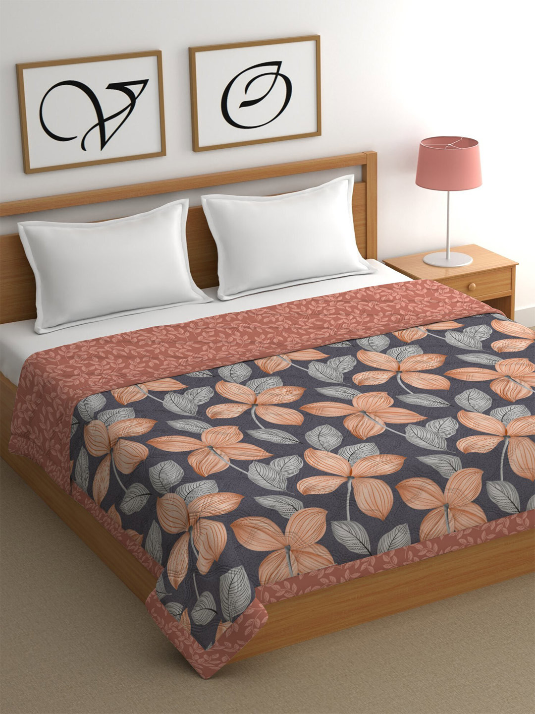 

CHHAVI INDIA Blue & Red Floral Cotton Heavy Winter 210 GSM Double Bed Comforter