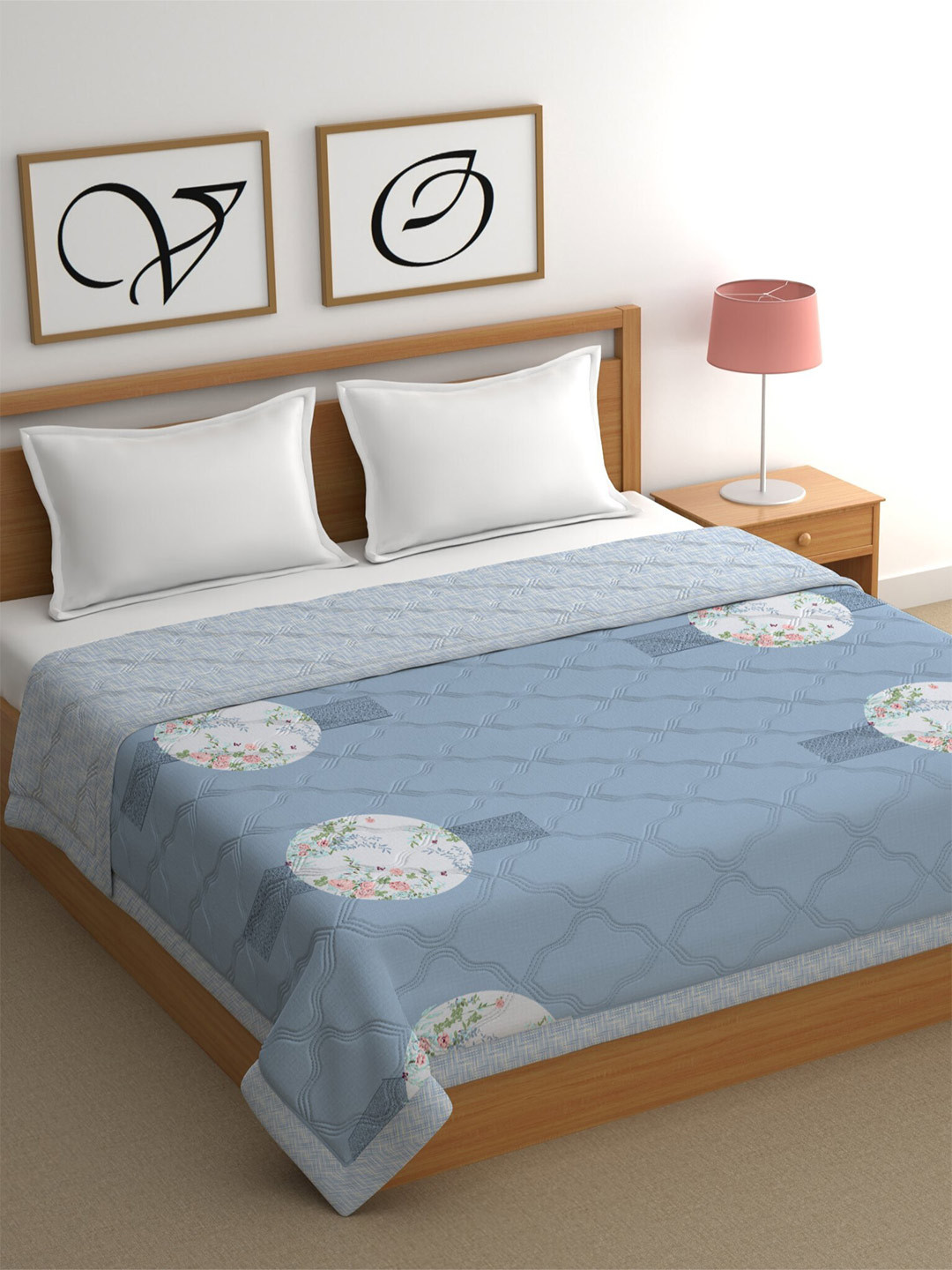 

CHHAVI INDIA Blue & White Floral Cotton Heavy Winter 210 GSM Double Bed Comforter