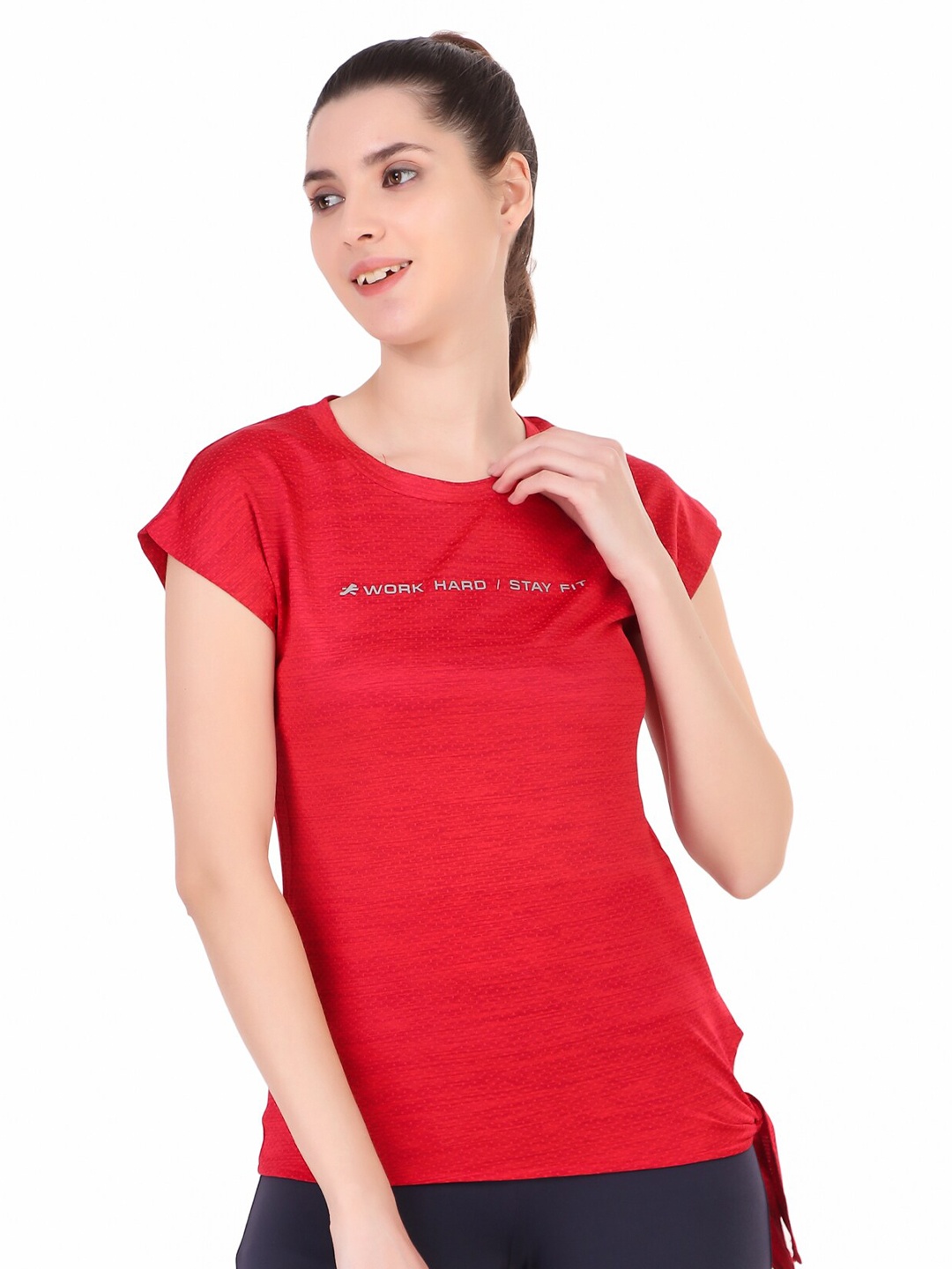 

REDESIGN Typography Printed Dry Fit Extended Sleeves Training Sports T-shirt, Red