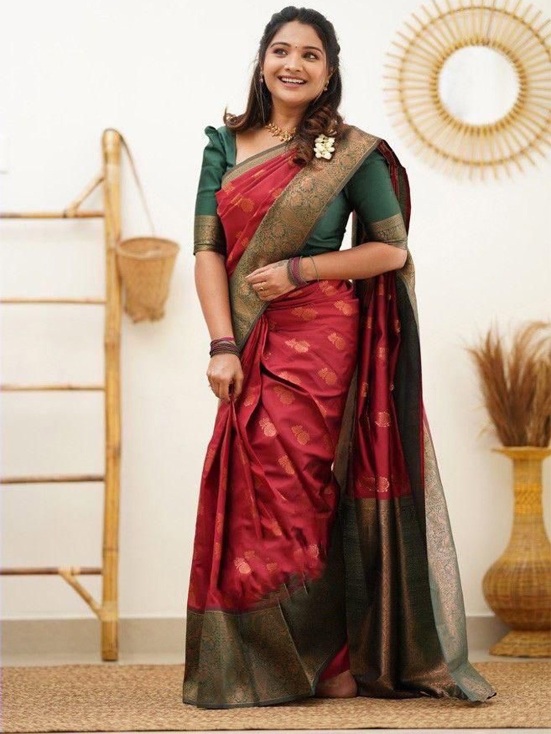

Marziyaa Woven Design Zari Banarasi Saree, Red