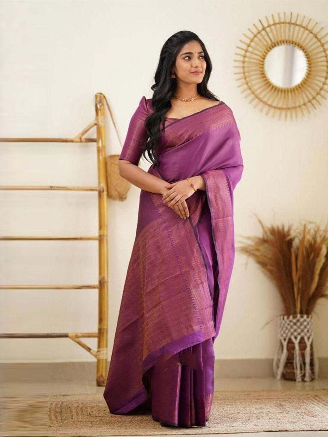 

Marziyaa Woven Design Zari Silk Cotton Banarasi Saree, Purple