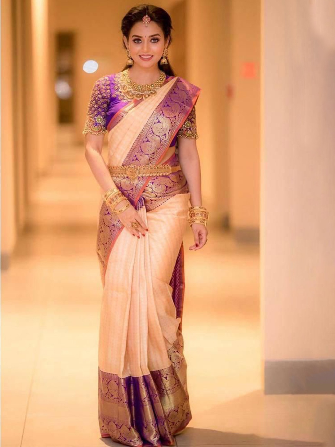 

Marziyaa PWoven Design Zari Banarasi Saree, Peach