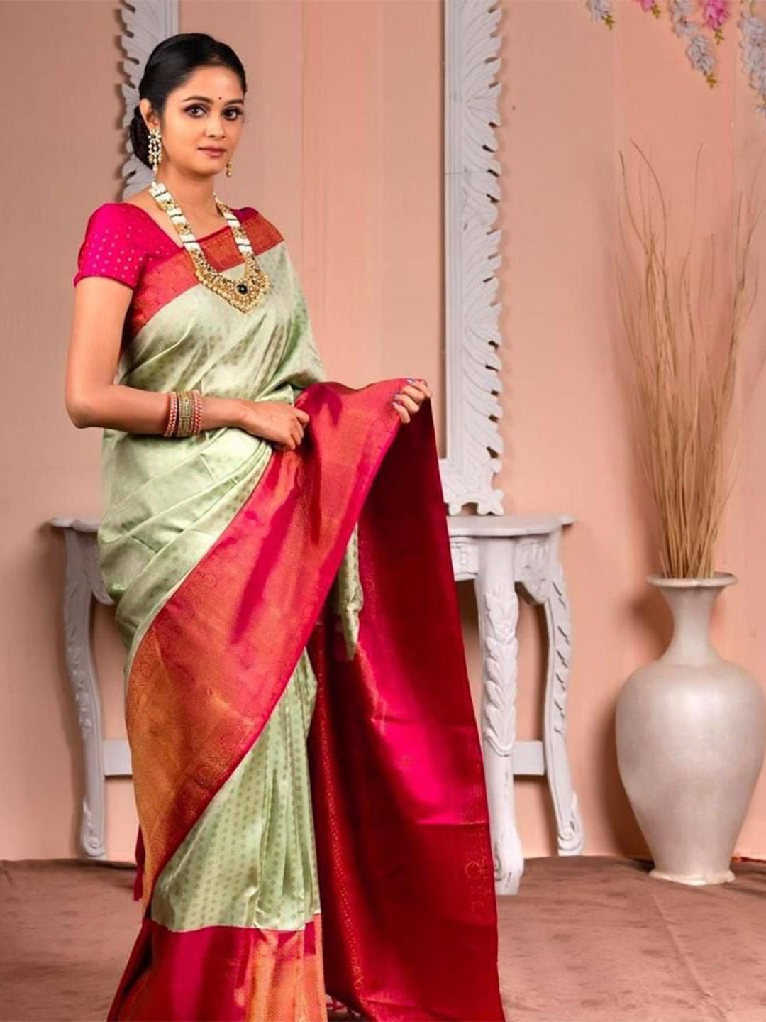 

Marziyaa Ethnic Motifs Zari Woven Design Banarasi Saree, Olive