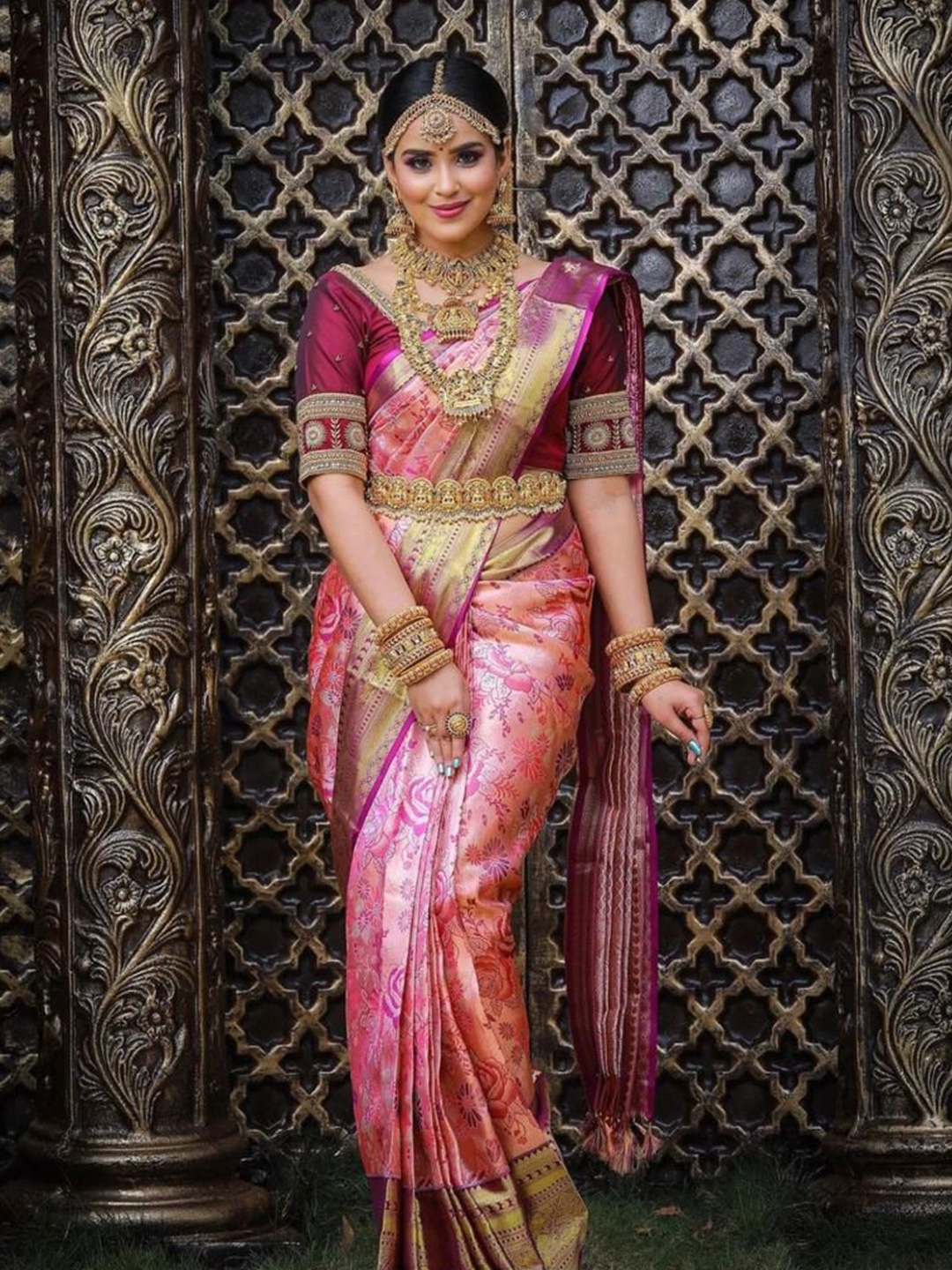 

Marziyaa Ethnic Motifs Zari Woven Design Banarasi Saree, Peach