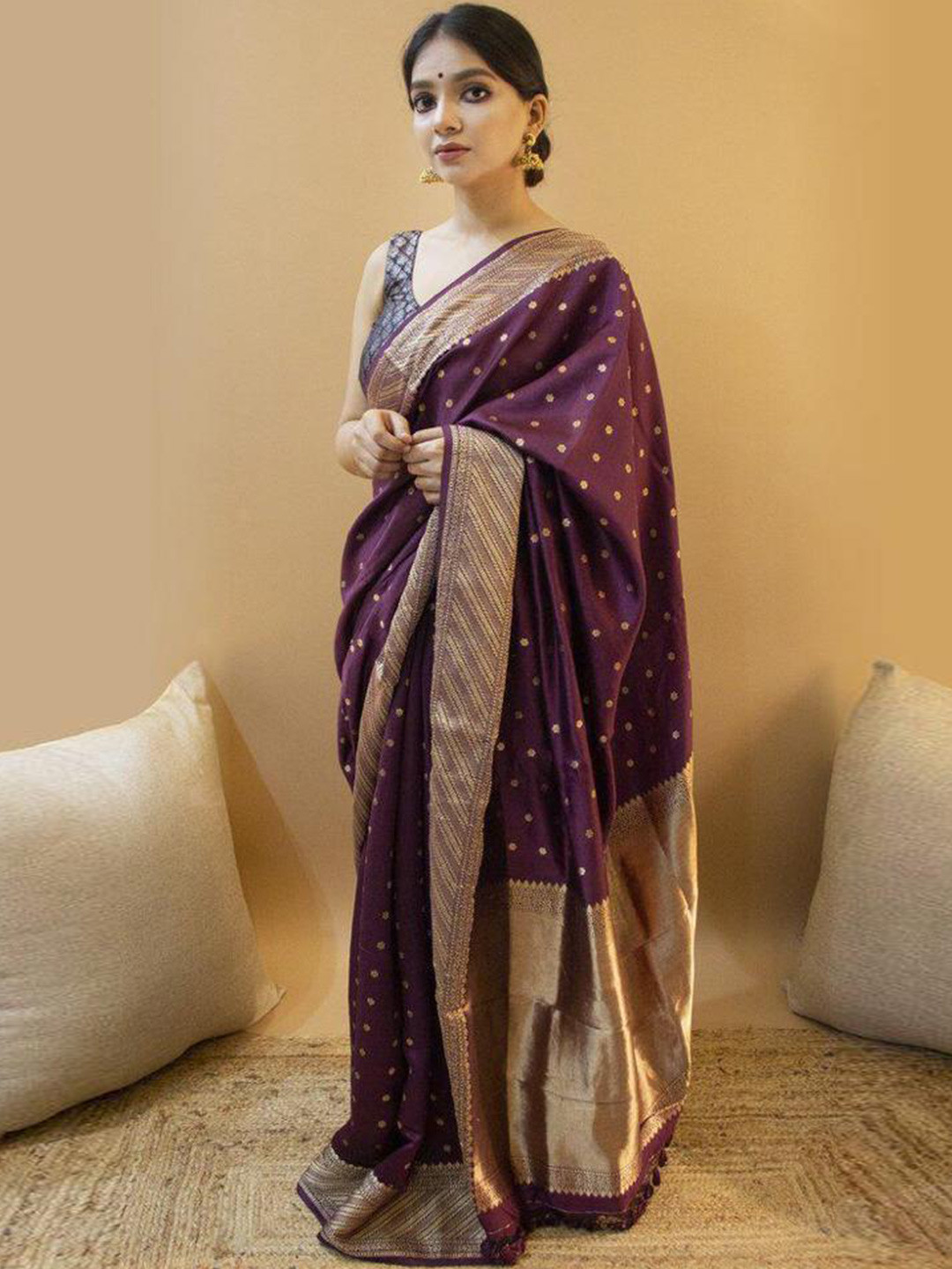 

Marziyaa Woven Design Zari Silk Cotton Banarasi Saree, Purple