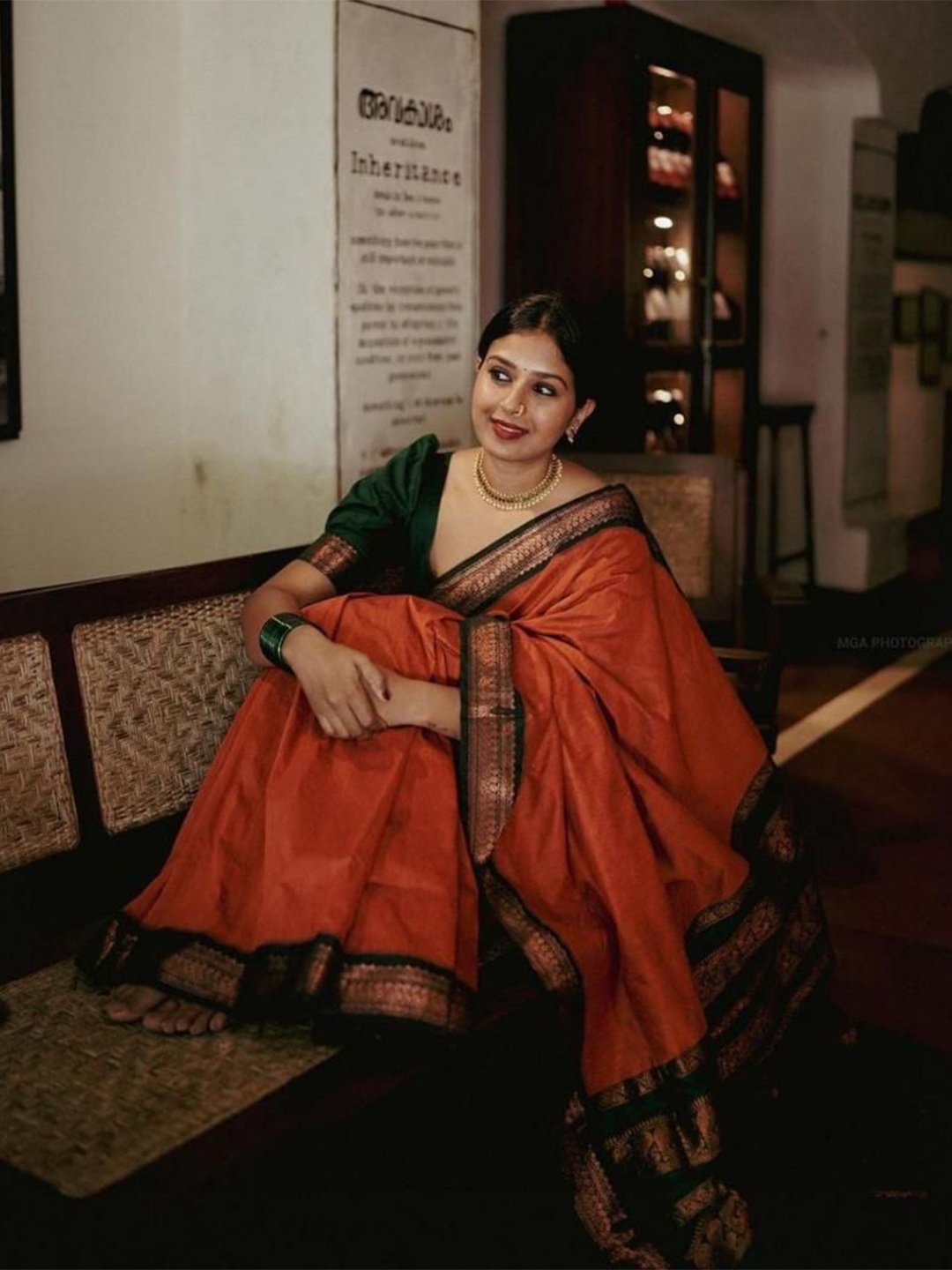 

Marziyaa Woven Design Zari Silk Cotton Banarasi Saree, Orange