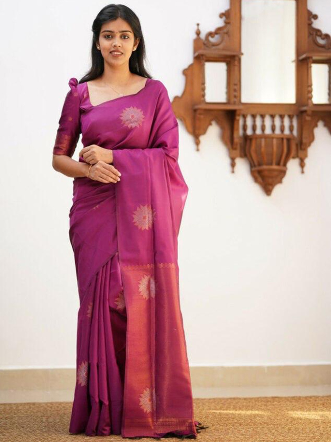 

Marziyaa Woven Design Zari Silk Cotton Banarasi Saree, Pink
