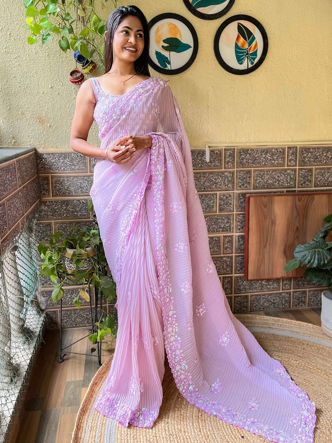 

Mitera Embellished Sequinned Designer Saree, Lavender