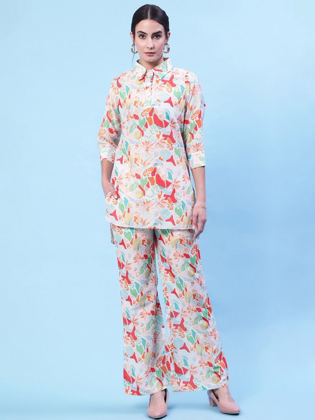

YOYO Fashion Printed Tunic with Palazzos, Off white