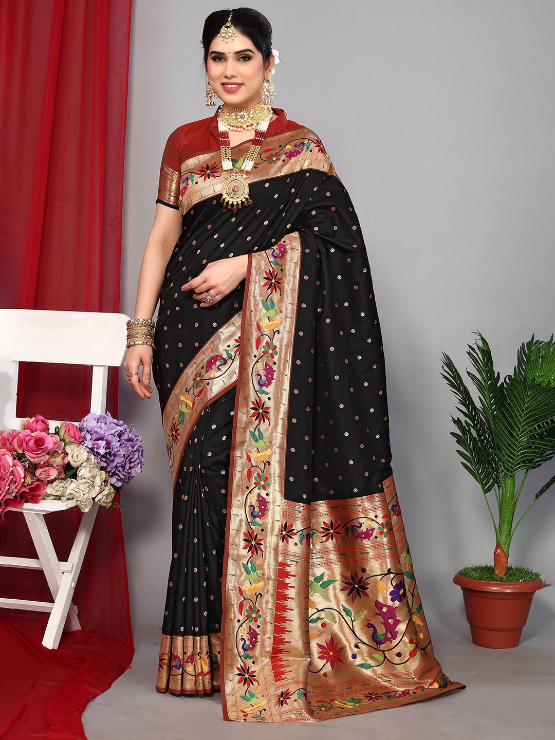 

Divyadham Textiles Woven Design Zari Pure Silk Designer Banarasi Saree, Black