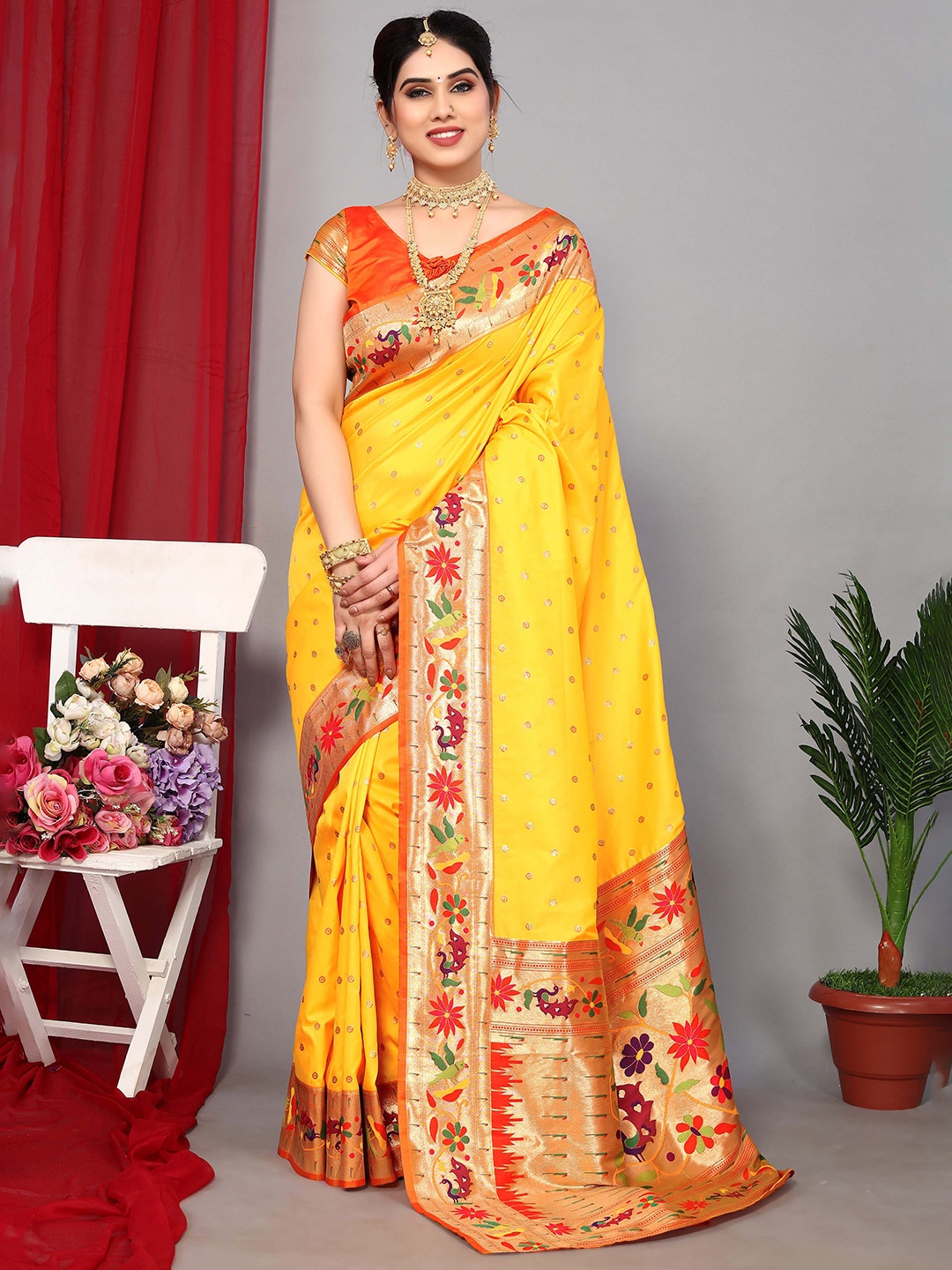 

Divyadham Textiles Woven Design Zari Pure Silk Designer Banarasi Saree, Yellow