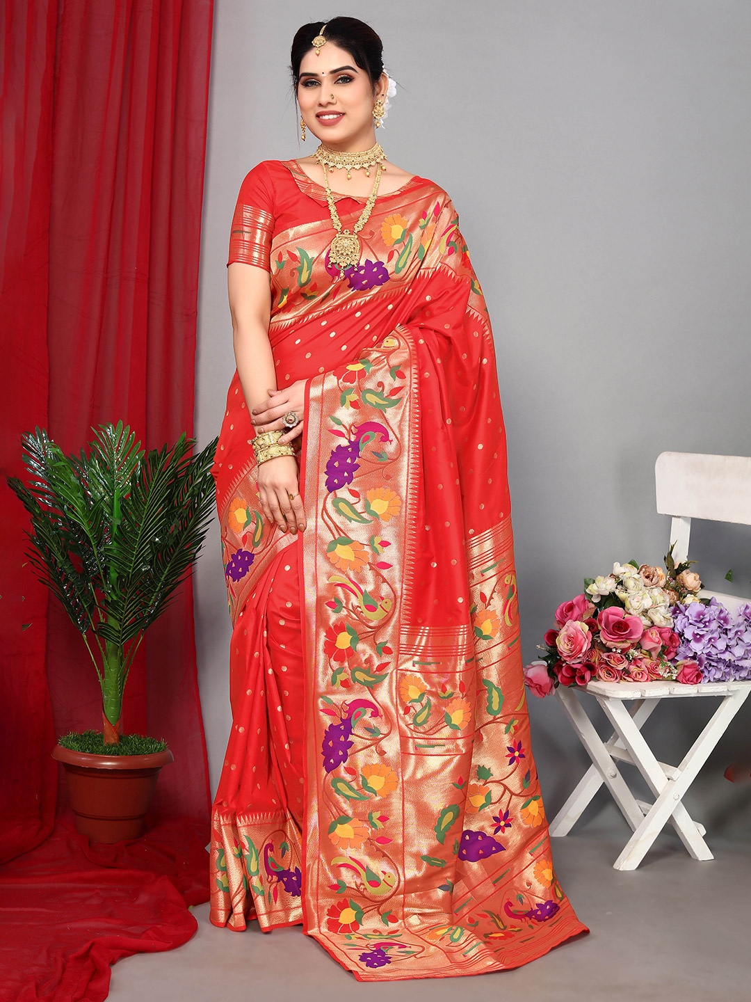 

Divyadham Textiles Woven Design Zari Pure Silk Designer Banarasi Saree, Red