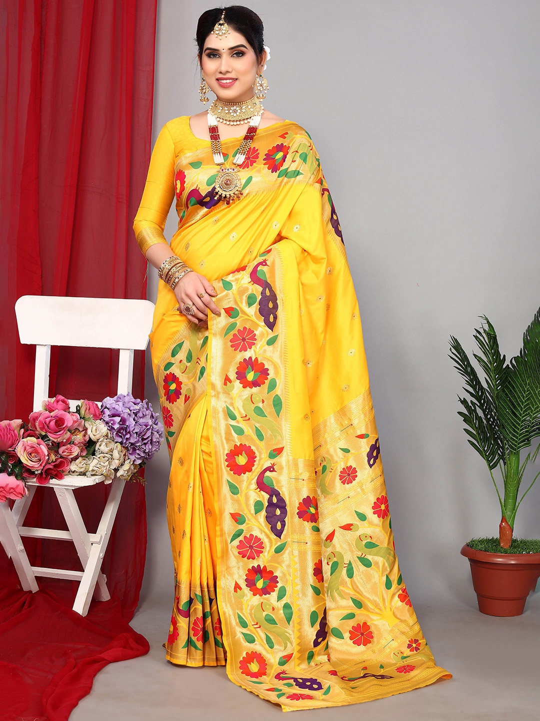 

Divyadham Textiles Woven Design Zari Pure Silk Designer Banarasi Saree, Yellow