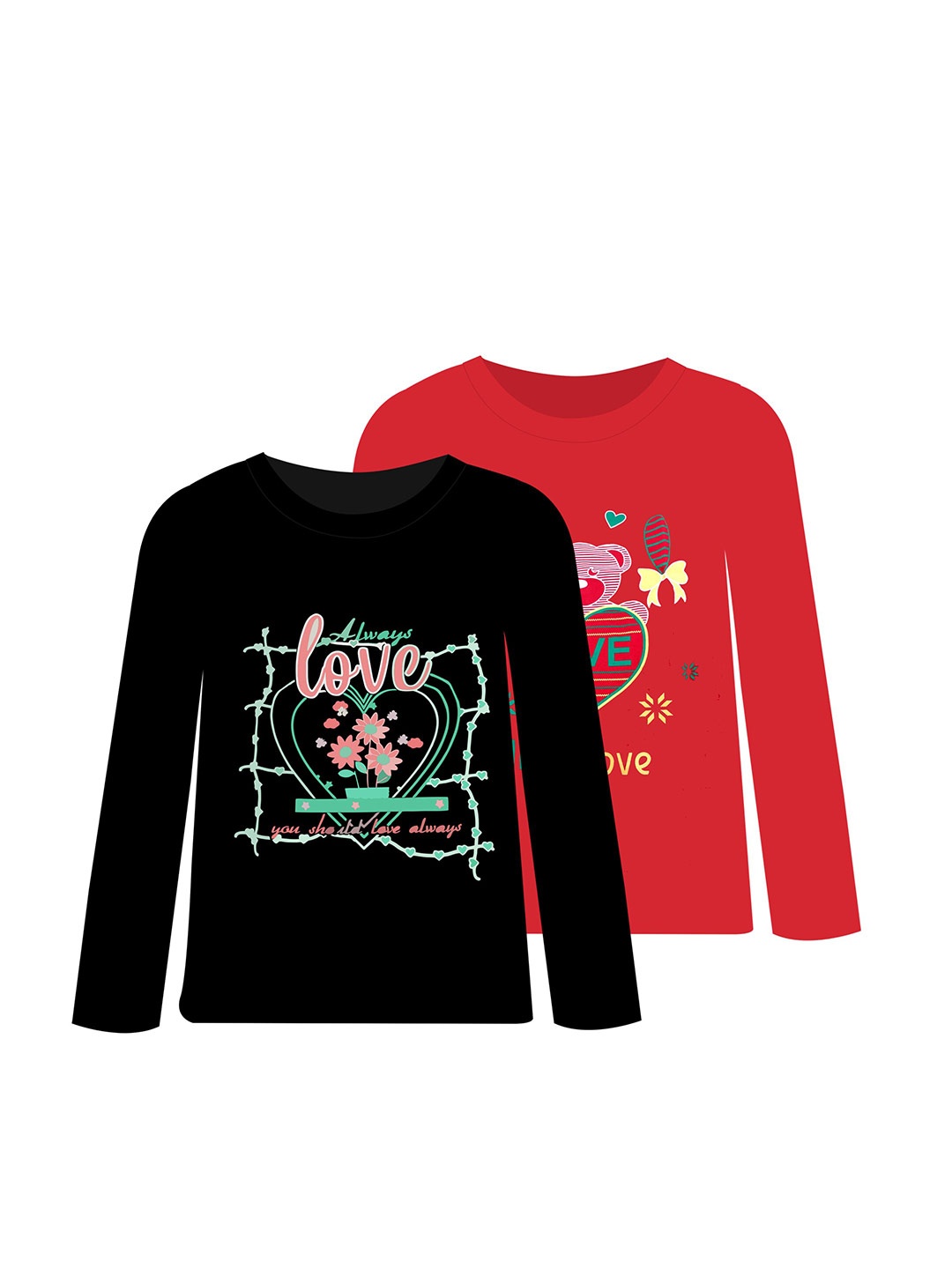 

CoolTees4U Girls Pack of 2 Graphic Printed Cotton T-shirts, Black