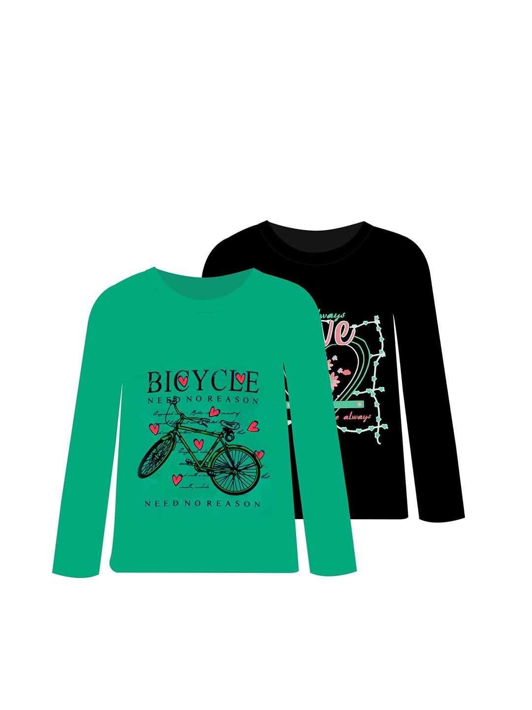 

CoolTees4U Girls Pack of 2 Graphic Printed Cotton T-shirts, Green