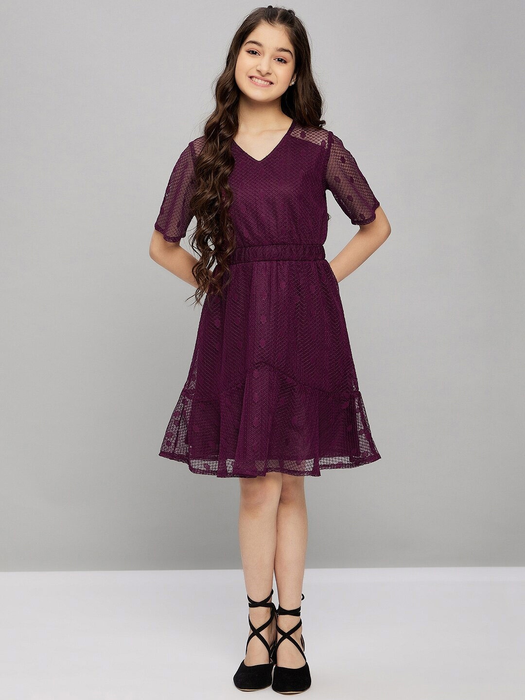 

Stylo Bug Girls Knee Length A-Line Dress, Maroon