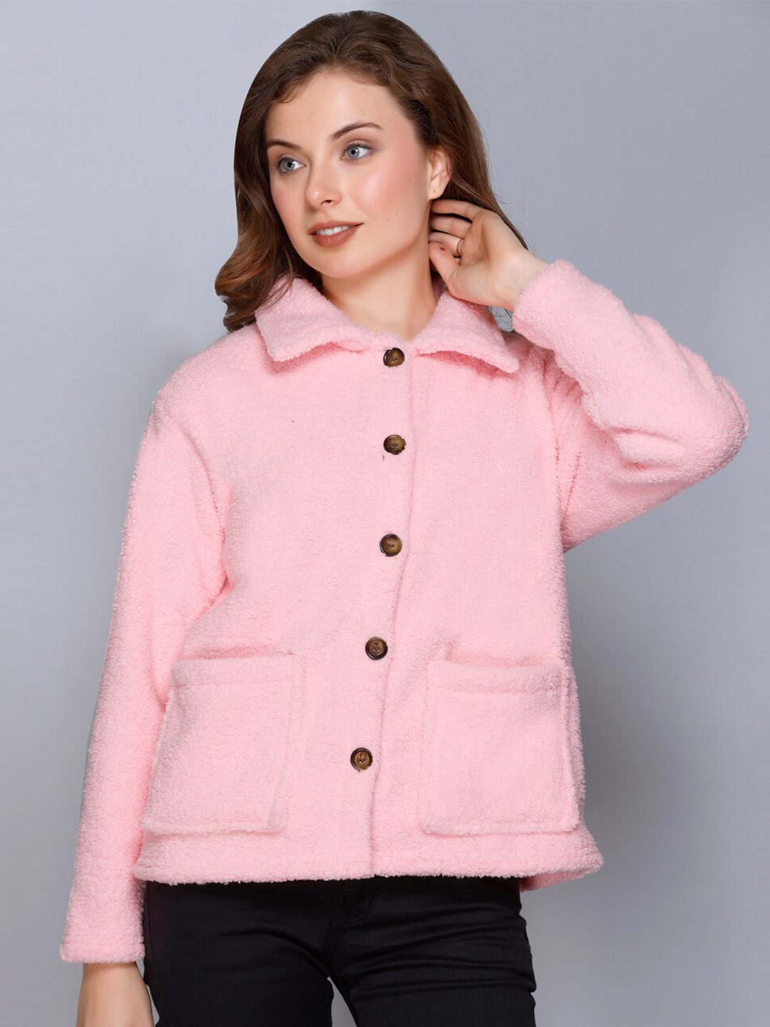 

Aerowarm Spread Collar Long Sleeves Tailored Jacket, Pink