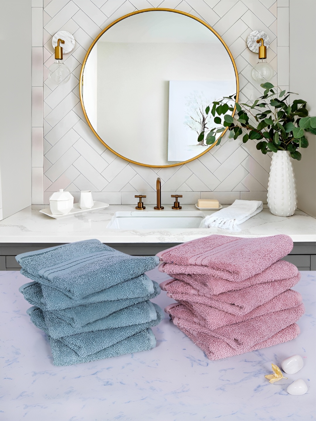 

Aura Green & Pink 12 Pieces Cotton 600 GSM Ultra Soft & Highly Absorbent Face Towels