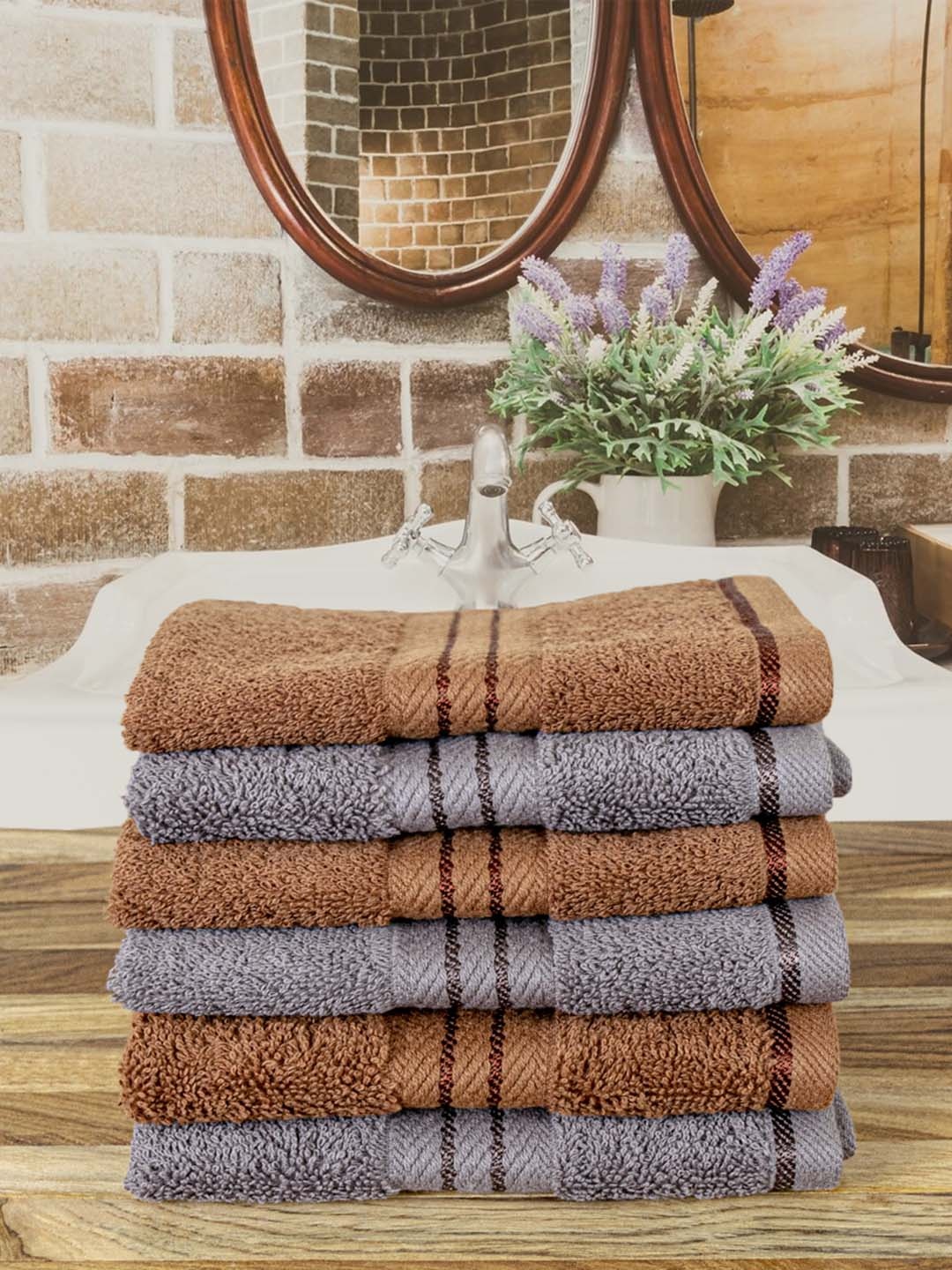 

Aura Charcoal & Brown 6 Pieces Cotton 600 GSM Ultra Soft & Highly Absorbent Face Towels