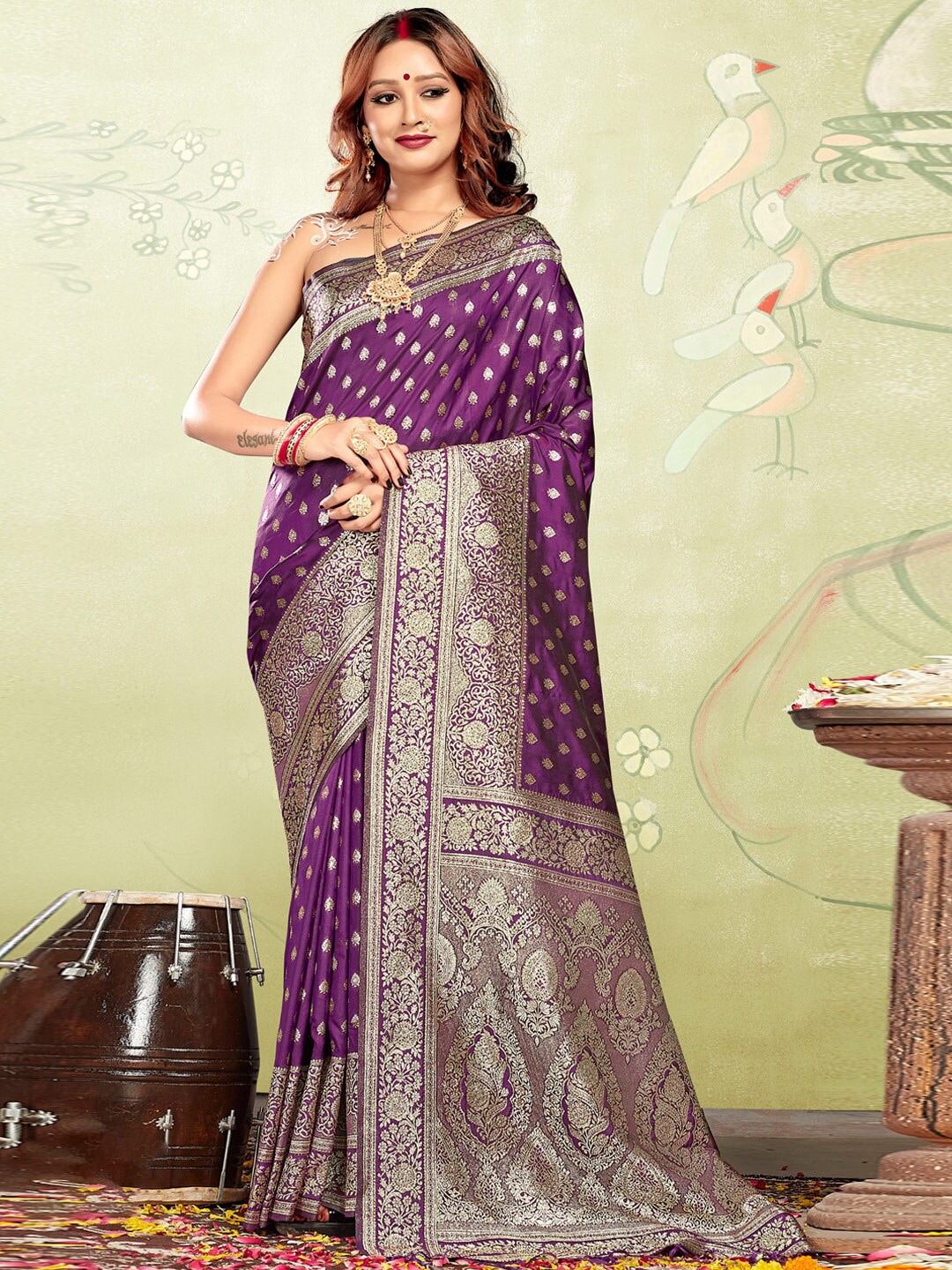 

Riwazo Woven Design Zari Banarasi Saree, Purple