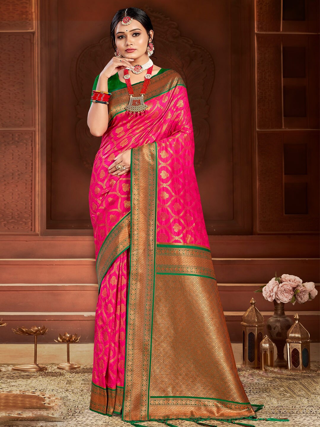 

Riwazo Woven Design Zari Banarasi Saree, Pink