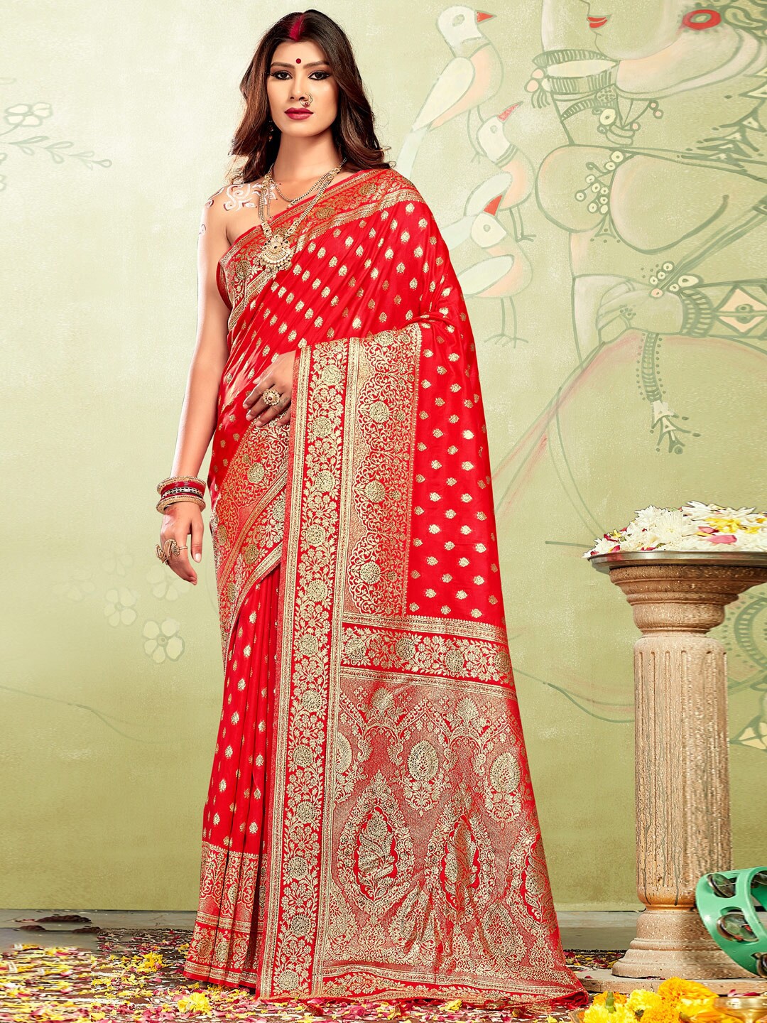 

Riwazo Woven Design Zari Banarasi Saree, Red