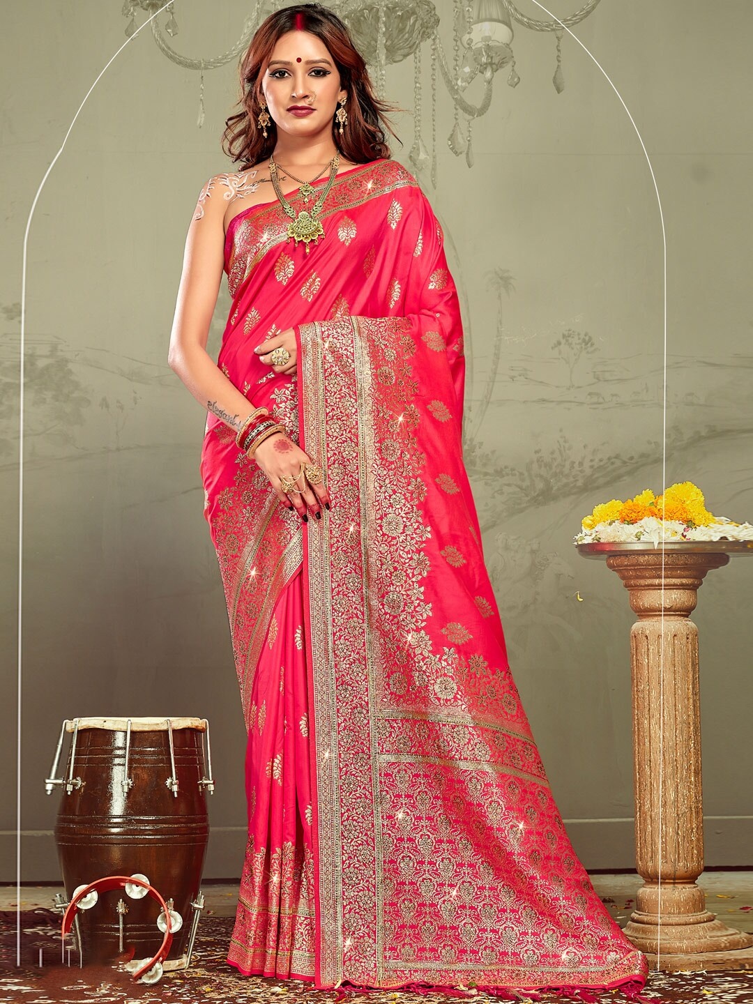 

Riwazo Woven Design Zari Banarasi Saree, Pink