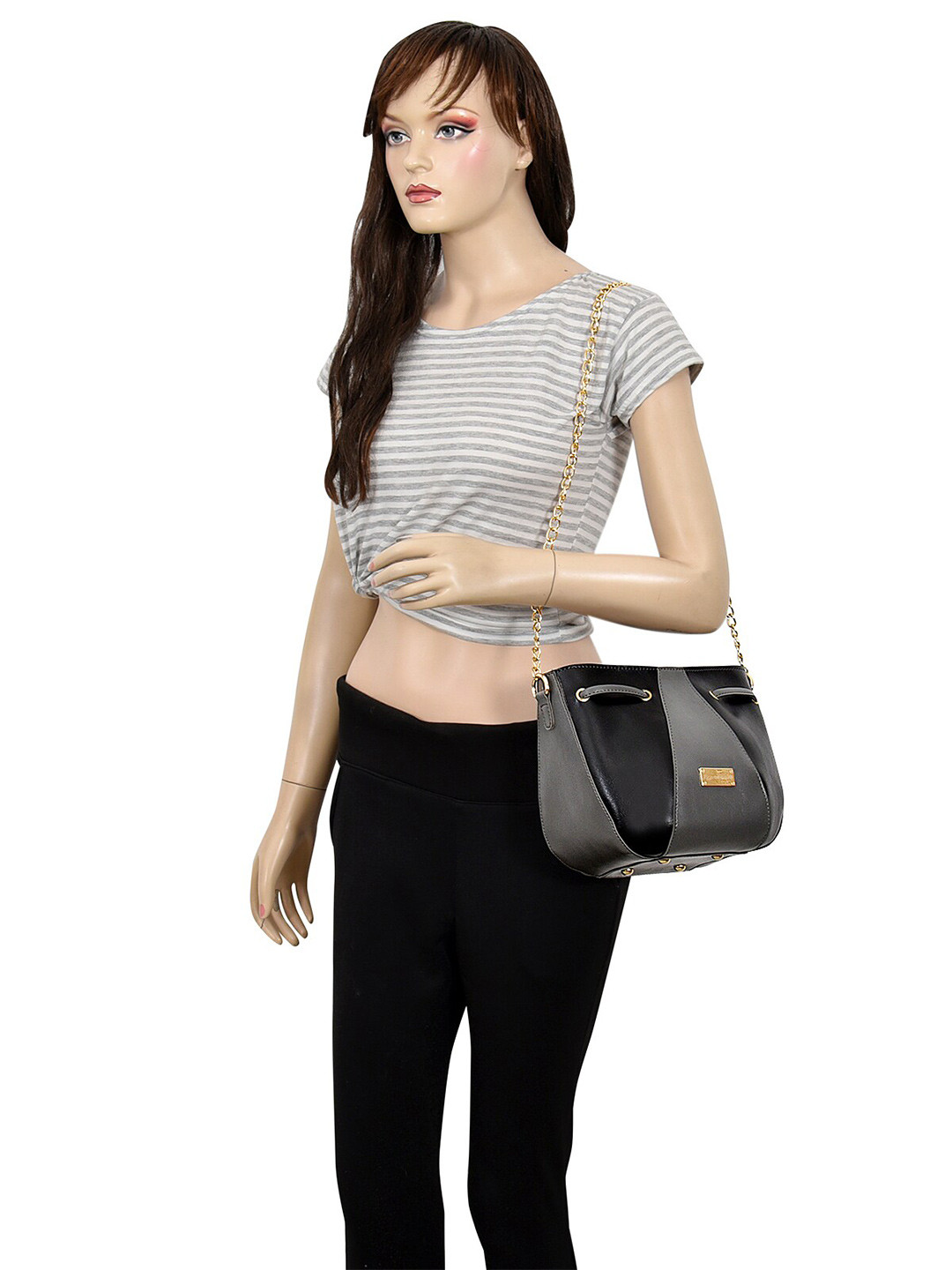 

Pez dorado Grey Colourblocked PU Sling Bag