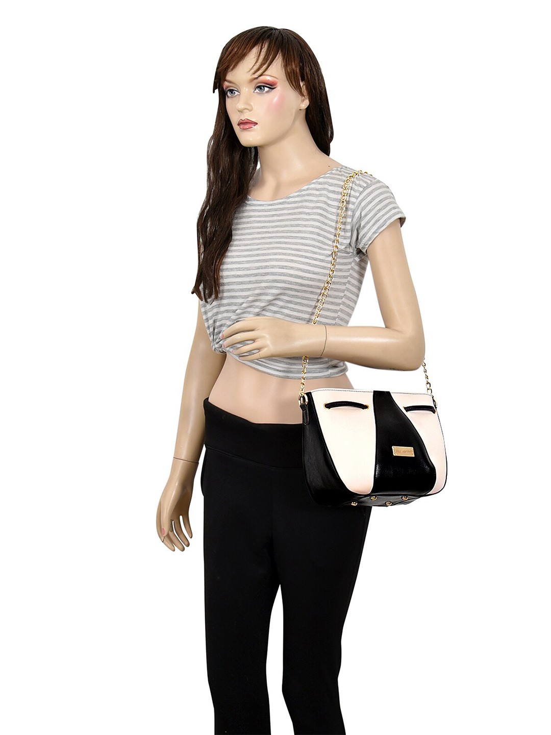 

Pez dorado Black Colourblocked PU Sling Bag