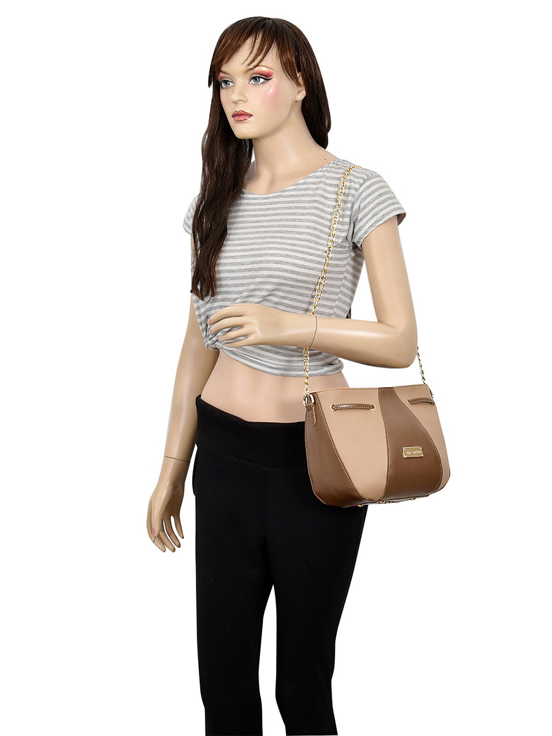 

Pez dorado Brown Colourblocked PU Sling Bag