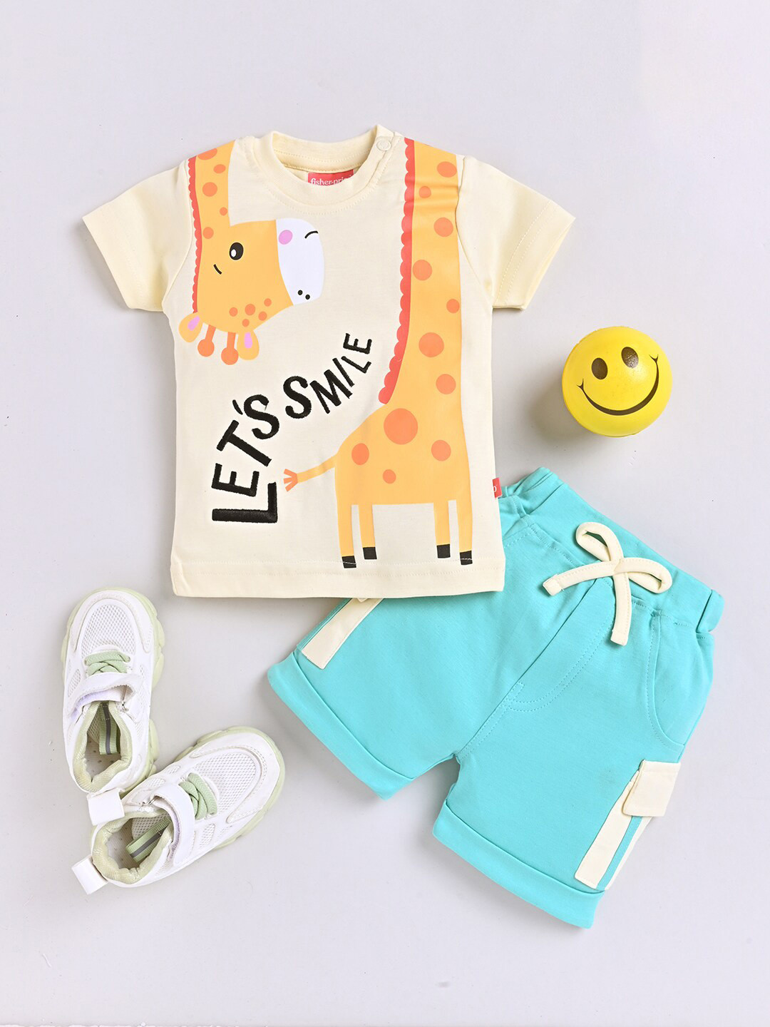 

Moms Love Boys Printed Organic Cotton T-shirt with Shorts, Cream