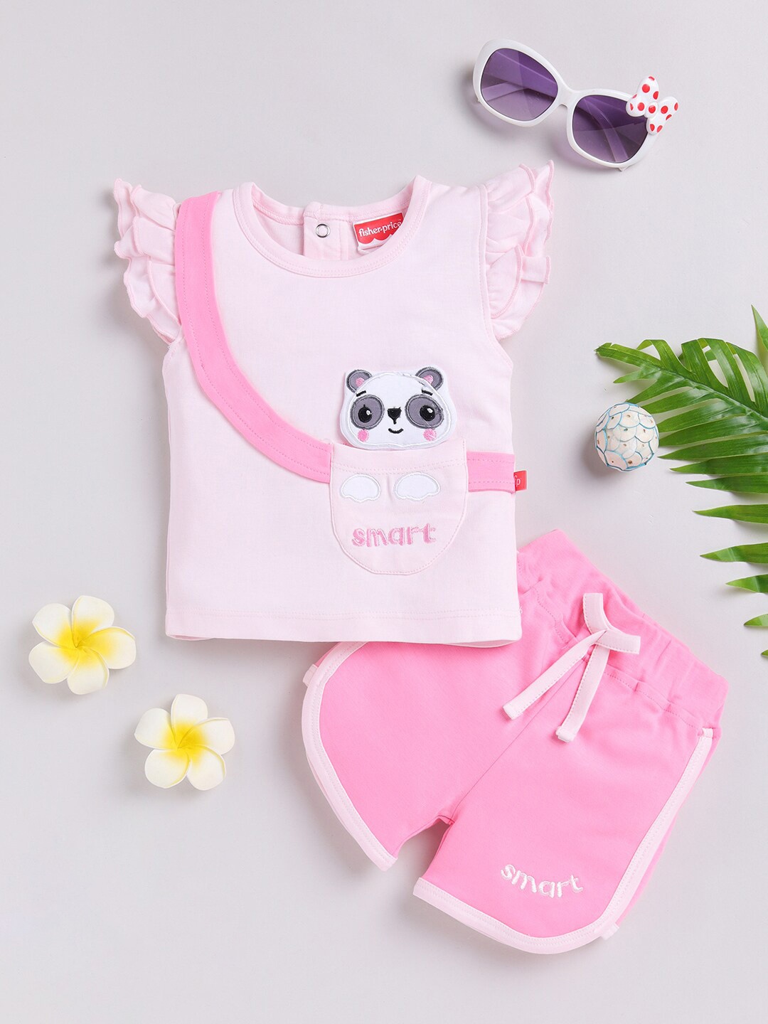 

Moms Love Infant Girls Printed Organic Cotton Top With Shorts, Pink