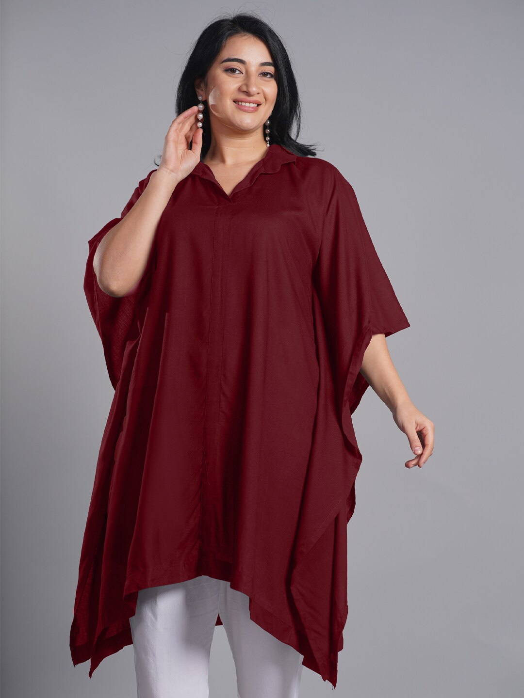 

LetsDressUp V-Neck Flared Sleeves Knee Length Kaftan Tunic, Maroon