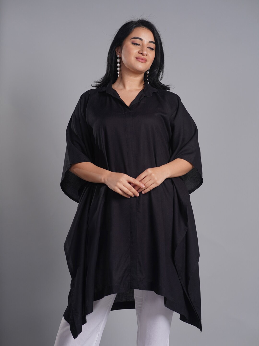 

LetsDressUp Plus Size Shirt Collar Kaftan Tunic, Black
